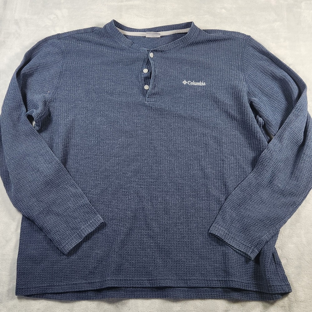 Columbia Waffle Knit Henley Shirt Men's XXL Blue Long Sleeve Thermal